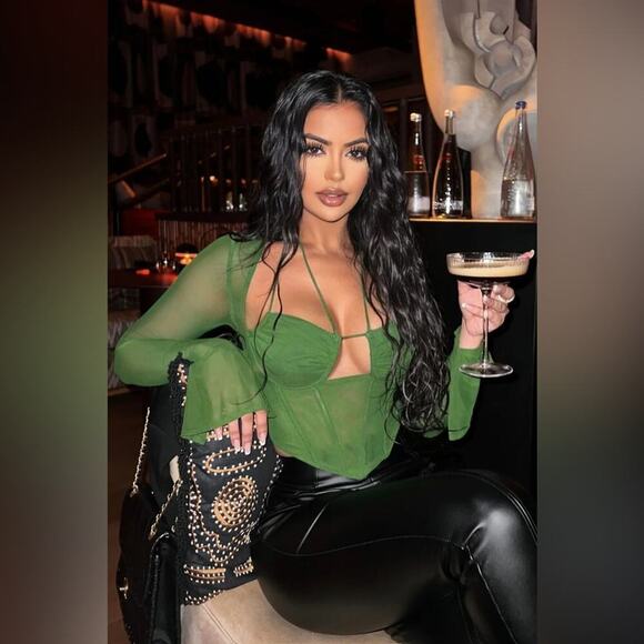 SOLD FASHION NOVA Mesh Bell Sleeve Blouse Sz M - Picture 7 of 9